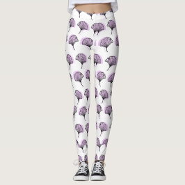 Elegant Lila Hand-Drawn Ginkgo Löv Mönster Leggings