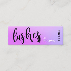 Elegant, lila, handskriven lash och brows mini visitkort