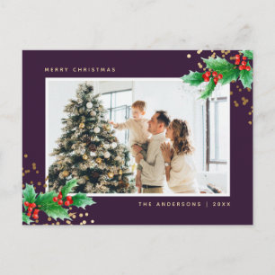 Elegant Lila Holly Photo God jul Helg Vykort