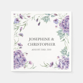 Elegant Lila Hydrangea Blommigt Bröllop Pappersservett