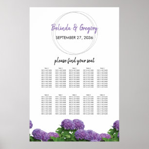 Elegant Lila Hydrangea Bröllop Sittdiagram för Poster
