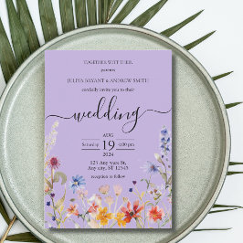 Elegant Lila-inbjudan till bröllop med vilda blomm Inbjudningar