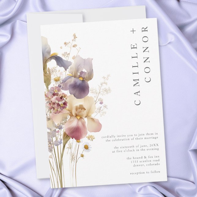 Elegant Lila Iris Akvarell Trädgård Bröllop Inbjudningar (Elegant Purple Iris Watercolor Garden Wedding Invitation)