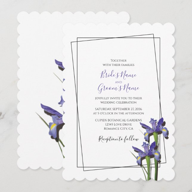 Elegant Lila Iris bröllopsinbjudningar Inbjudningar (Fram/baksida)