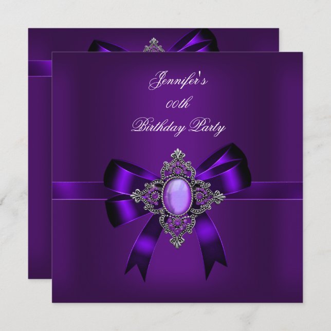 Elegant Lila Jewel Bow Födelsedagsfest Inbjudningar (Fram/baksida)