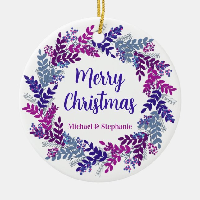 Elegant Lila Juldagen Utandning Julgransprydnad Keramik (Framsidan)