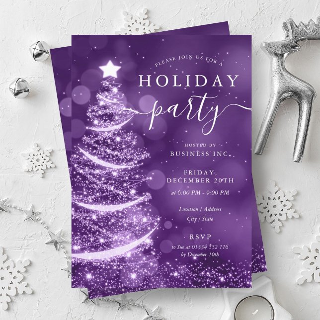 Elegant Lila Julgran Company Helgdag Inbjudningar (Elegant Purple Christmas Tree Company Holiday Invitation)