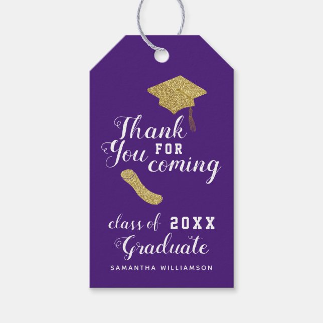 Elegant lila klass 2025 examen tackkort presentetikett (Framsidan)