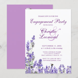 Elegant Lila Lavander Flowers Bröllop Förlovning Inbjudningar
