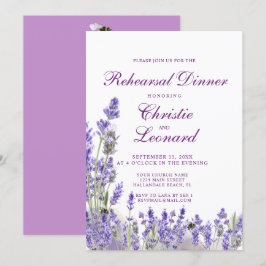 Elegant Lila Lavander Flowers Bröllop Rehearsal Inbjudningar