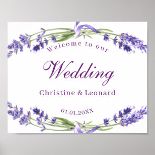 Elegant Lila Lavander Flowers Bröllop Välkommen Poster