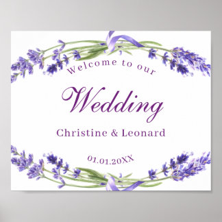 Elegant Lila Lavander Flowers Bröllop Välkommen Poster