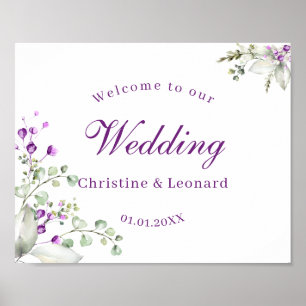 Elegant Lila Lavander Flowers Bröllop Välkommen Poster
