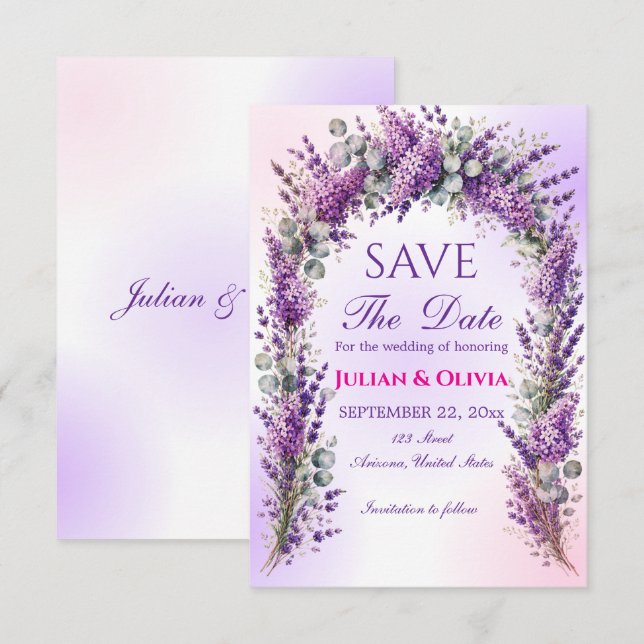 Elegant Lila Lavendel Båge Spara Datum Kort (Fram/baksida)