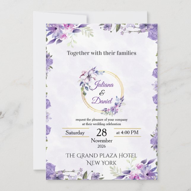 Elegant lila lavendel blommande bröllop  inbjudningar (Framsida)