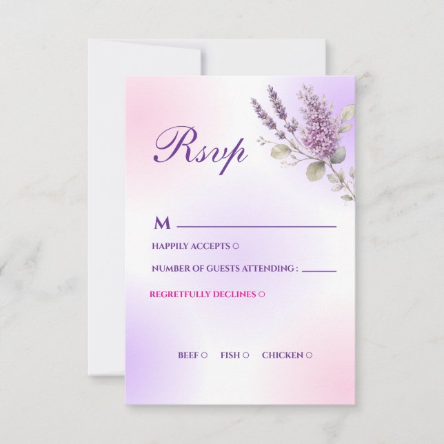 Elegant lila lavendel RSVP-kort OSA Kort (Framsida)