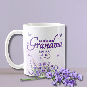 Elegant Lila Lavendel Vi älskar dig Mormor Kaffemugg