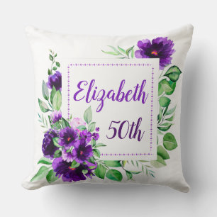Elegant lila lavendelblomma 50-årsdag kudde