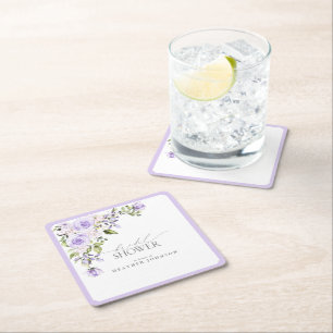 Elegant lila lavendelblommig bröllopsfest underlägg papper kvadrat