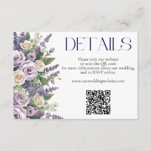 Elegant lila lavendelrosor bröllopswebbplats QR Tilläggskort