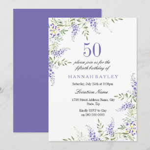 Elegant Lila Lavender 50:e födelsedag Inbjudan