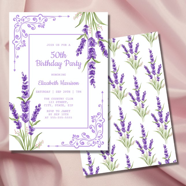 Elegant Lila Lavender Antique Ram Birthday Inbjudningar (Skapare uppladdad)