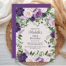 Elegant Lila Lavender Blommigt 100:e födelsedagen
