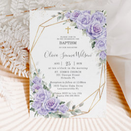 Elegant Lila Lavender Blommigt Baptism Christening Inbjudningar