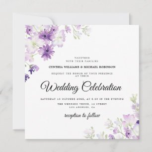 elegant lila Lavender blommigt bröllopsinbjudan Inbjudningar