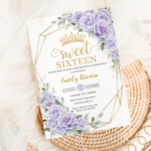 Elegant Lila Lavender Blommigt Sweet sixteen 16:e Inbjudningar