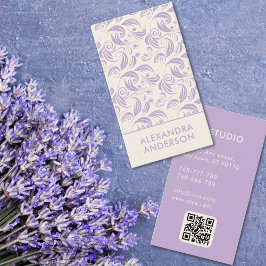 Elegant Lila Lavender Blommönster QR-kod Visitkort