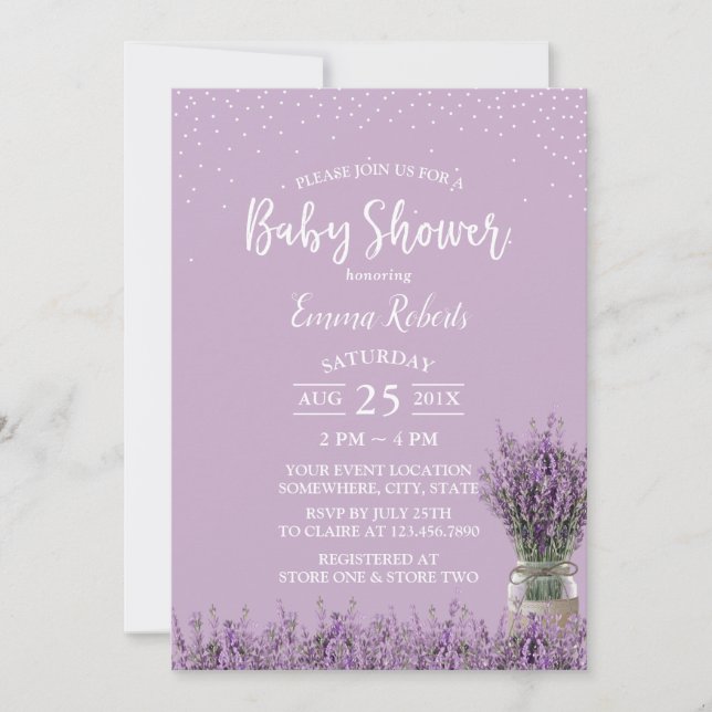 Elegant Lila Lavender Flowers Baby Shower Inbjudningar (Framsida)