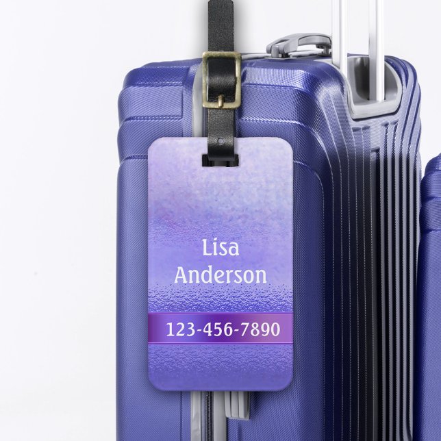 Elegant Lila Lavender Konstnärligt Rand Bagagebricka (Luggage tag featuring a purple lavender artistic design with subtle stripes)
