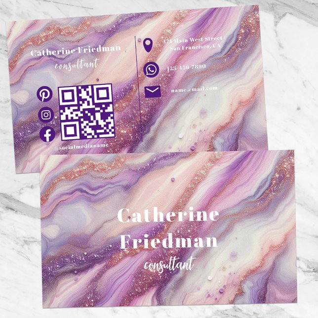 Elegant Lila Lavender Marble Agate Glitter Veins Visitkort (Skapare uppladdad)