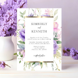 Elegant Lila Lavender Rosa Blommigt Bröllop Inbjudningar