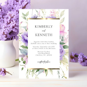 Elegant Lila Lavender Rosa Blommigt Bröllop Inbjudningar
