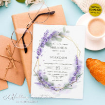 Elegant Lila Lavender Watercolor Blommigt Bröllop
