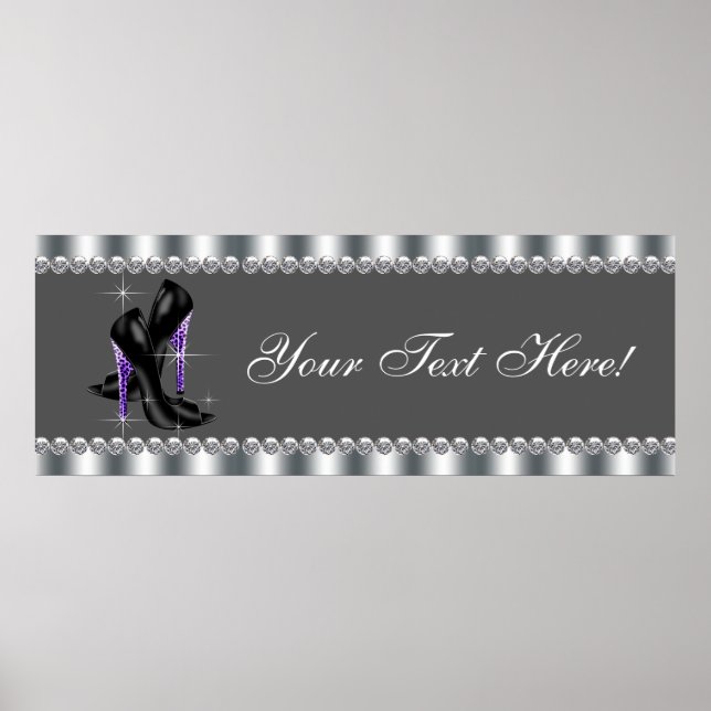 Elegant lila leopard högklackad sko fest banner poster (Framsidan)