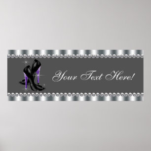 Elegant lila leopard högklackad sko festlig banner poster