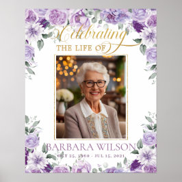 Elegant Lila Lilac Blommigt Photo Funeral Memorial Poster