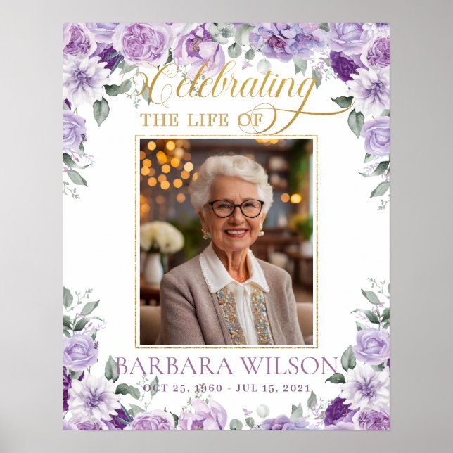 Elegant Lila Lilac Blommigt Photo Funeral Memorial Poster (Framsidan)