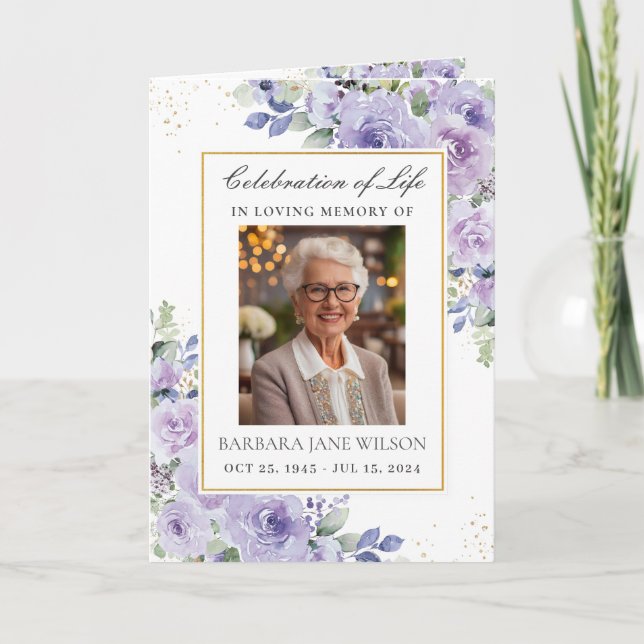 Elegant Lila Lilac Blommigt Photo Funeral Memorial Program (Framsida)