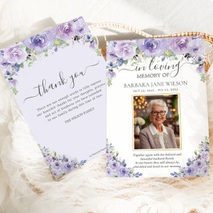Elegant Lila Lilac Blommigt Photo Funeral Memorial Tack Kort