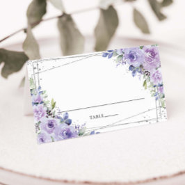 Elegant Lila Lilac Blommigt Silver Bröllop Placeringskort