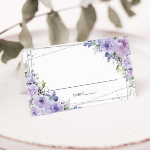 Elegant Lila Lilac Blommigt Silver Bröllop Placeringskort