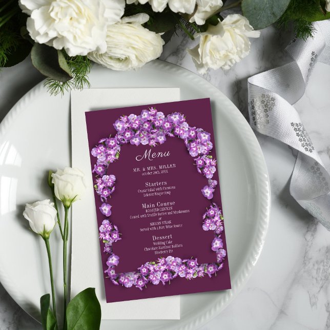 Elegant Lila Lilac Finn Arch Blommigt Bröllop Menu (Skapare uppladdad)