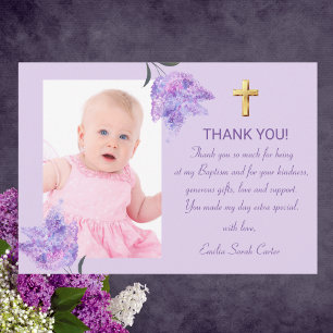 Elegant Lila Lilac Guld Kor Girl Baptism Tack Kort