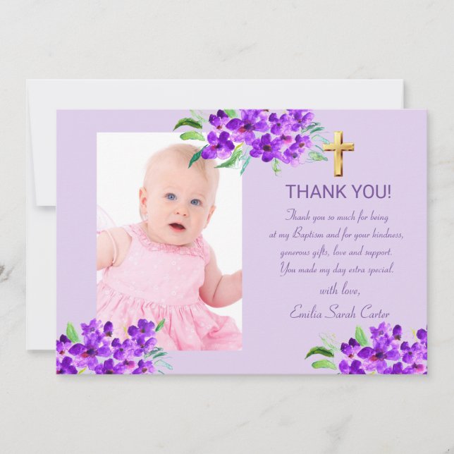 Elegant Lila Lilac Guld Kor Girl Baptism Tack Kort (Framsida)