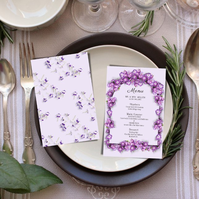 Elegant Lila Lilac I Arch Blommigt Bröllop Menu (Skapare uppladdad)