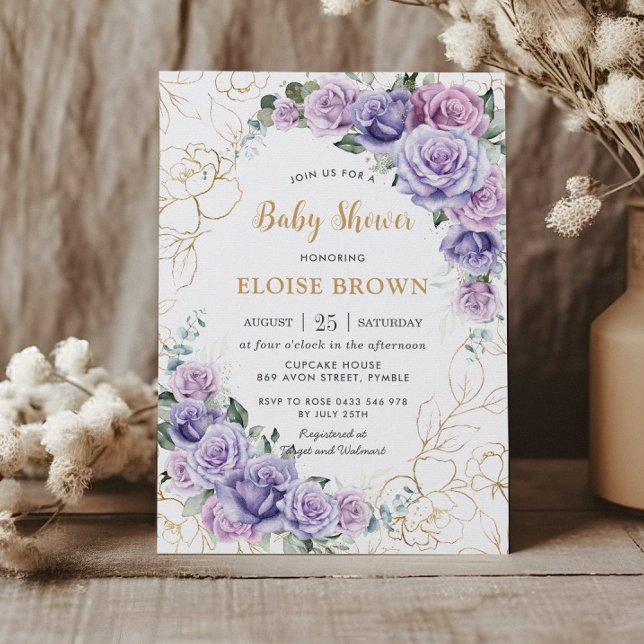 Elegant Lila Lilac Lavender Ro Baby Shower Inbjudningar (Skapare uppladdad)